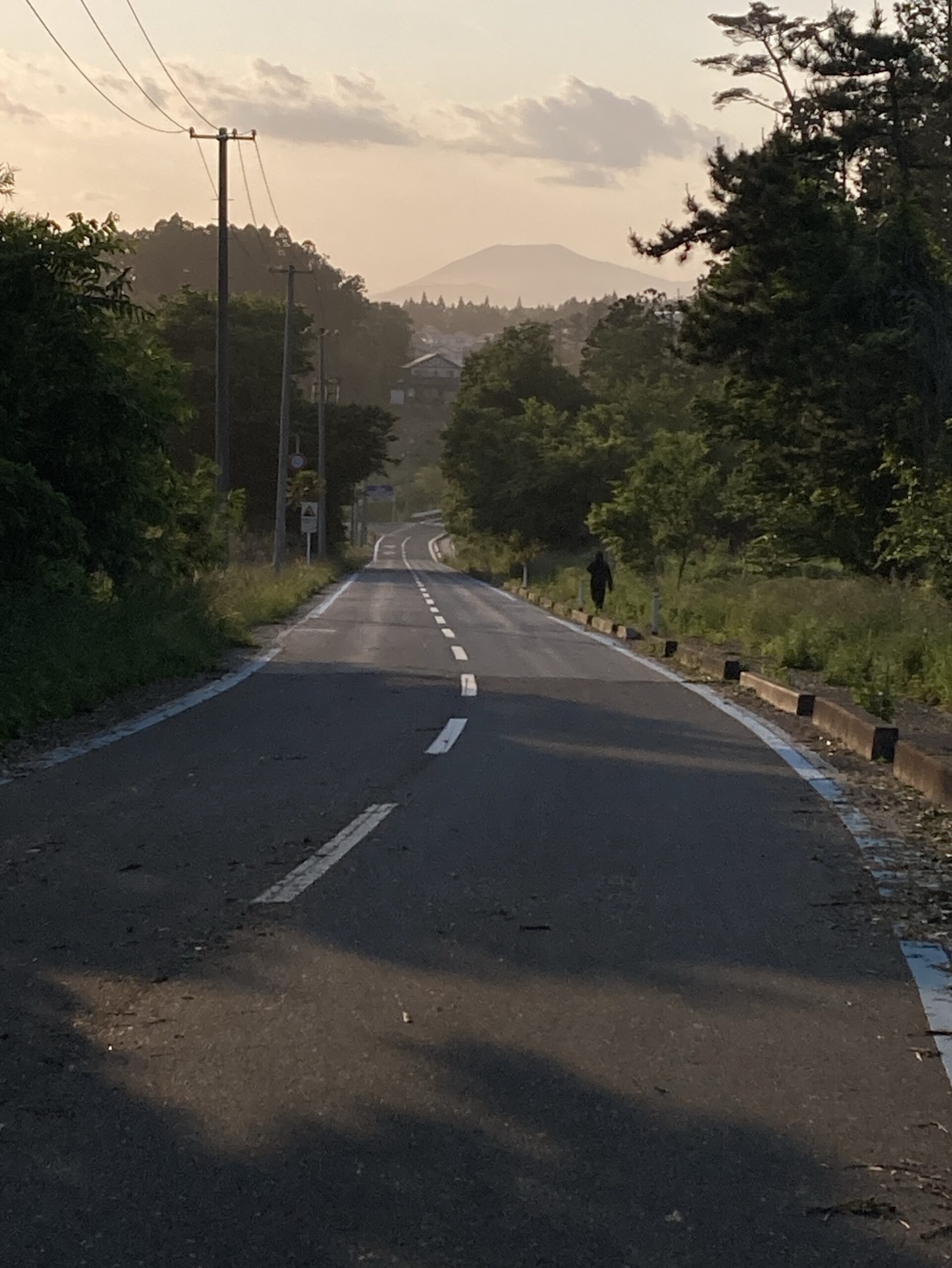 道の向こうに室根山